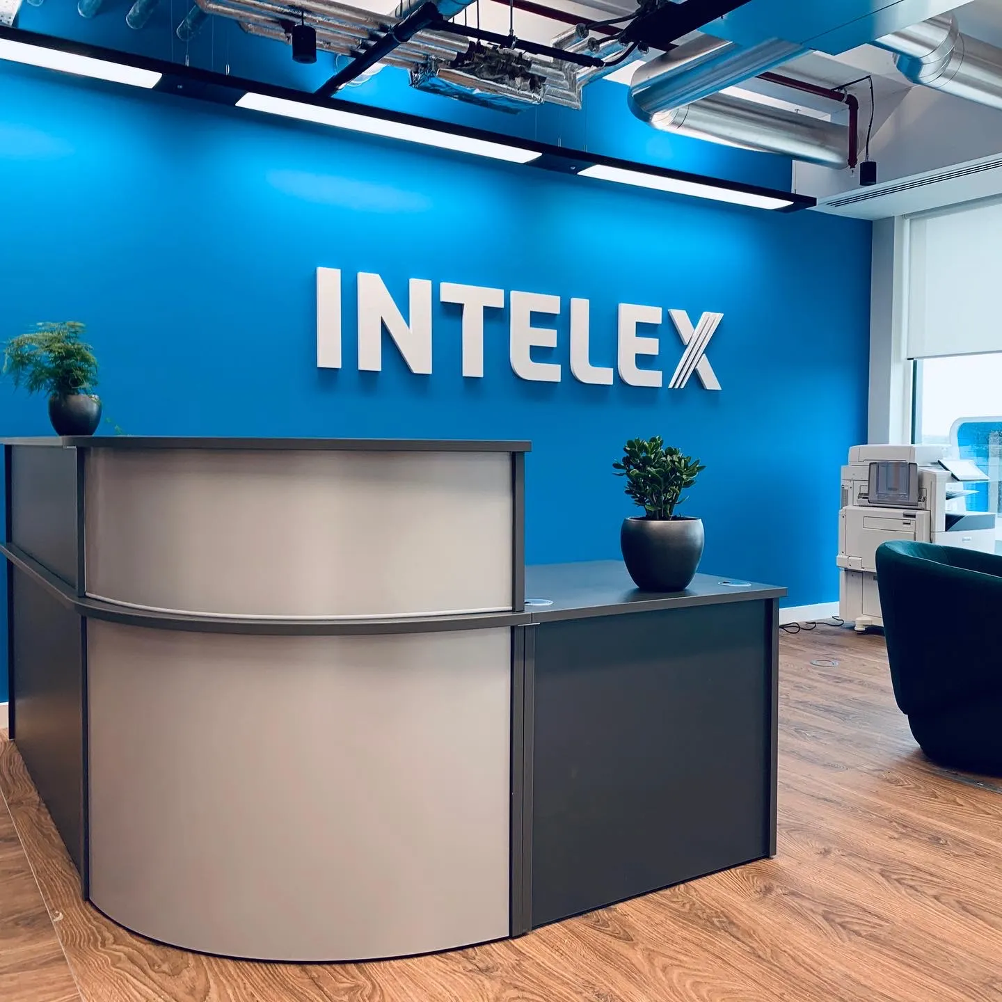 Painted 3D logo on a reception wall